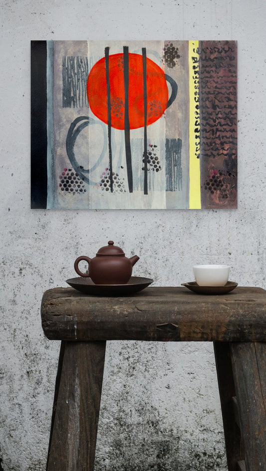 Red Moon Between Worlds - Wabi Sabi Mono Series - Fine Art Paper